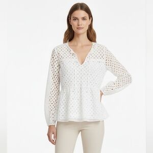 J.Crew White Eyelet Peplum Long Sleeve Top M NWT